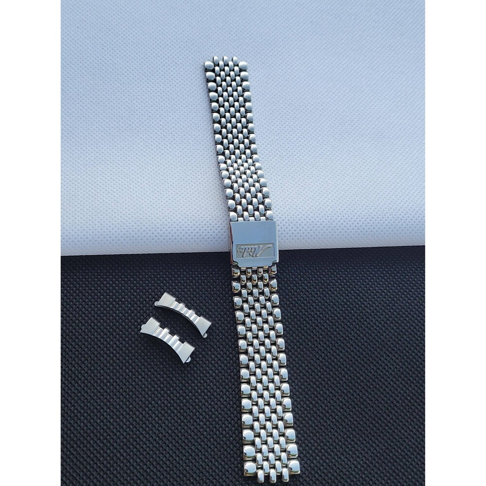 NOS Vintage Mido STL Stelux Beads of Rice Watch Bracelet 18mm Stainless Steel
